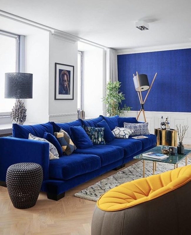 Blue Sofa With Golden Accents