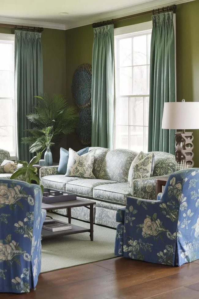 Green Blue Florals With Woven Nature