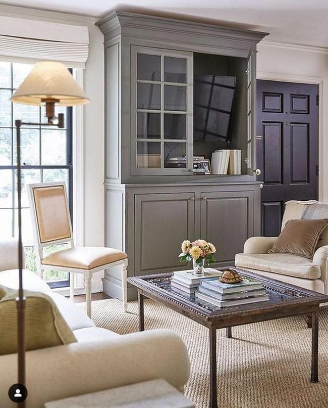 Dark Gray Cabinets With Glass Doors