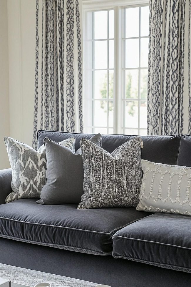 Cream Pastels Soften Gray Sofa