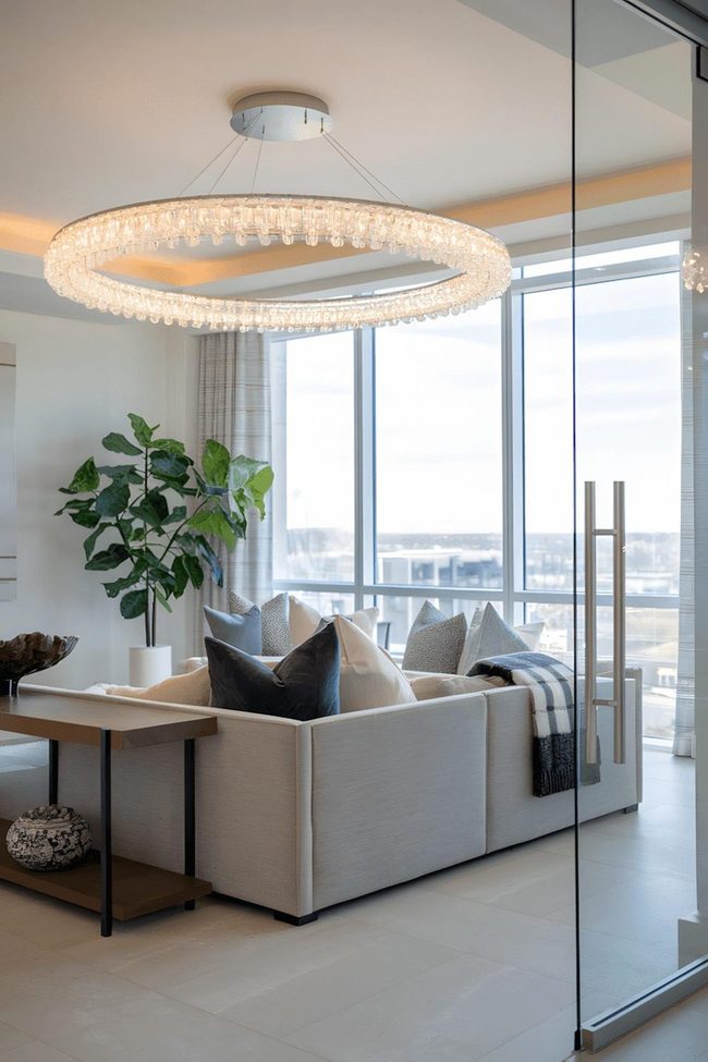 Gray Sofa Meets Golden Chandelier Light