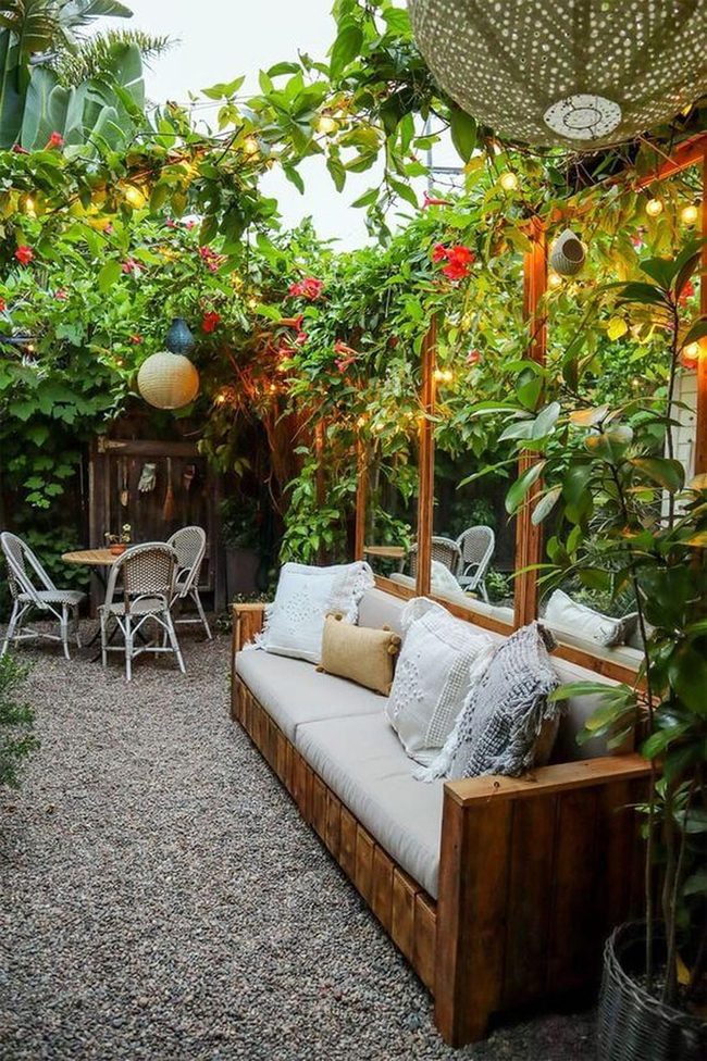 Garden-Wrapped Wooden Bench Retreat