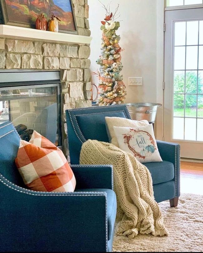 Pencil Trees And Stone Fireplace Corner