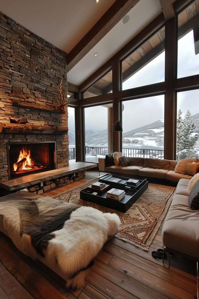 Black Steel Fireplace Focal Point