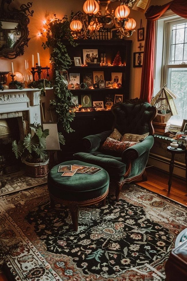 Dark Green Velvet Witchy Retreat