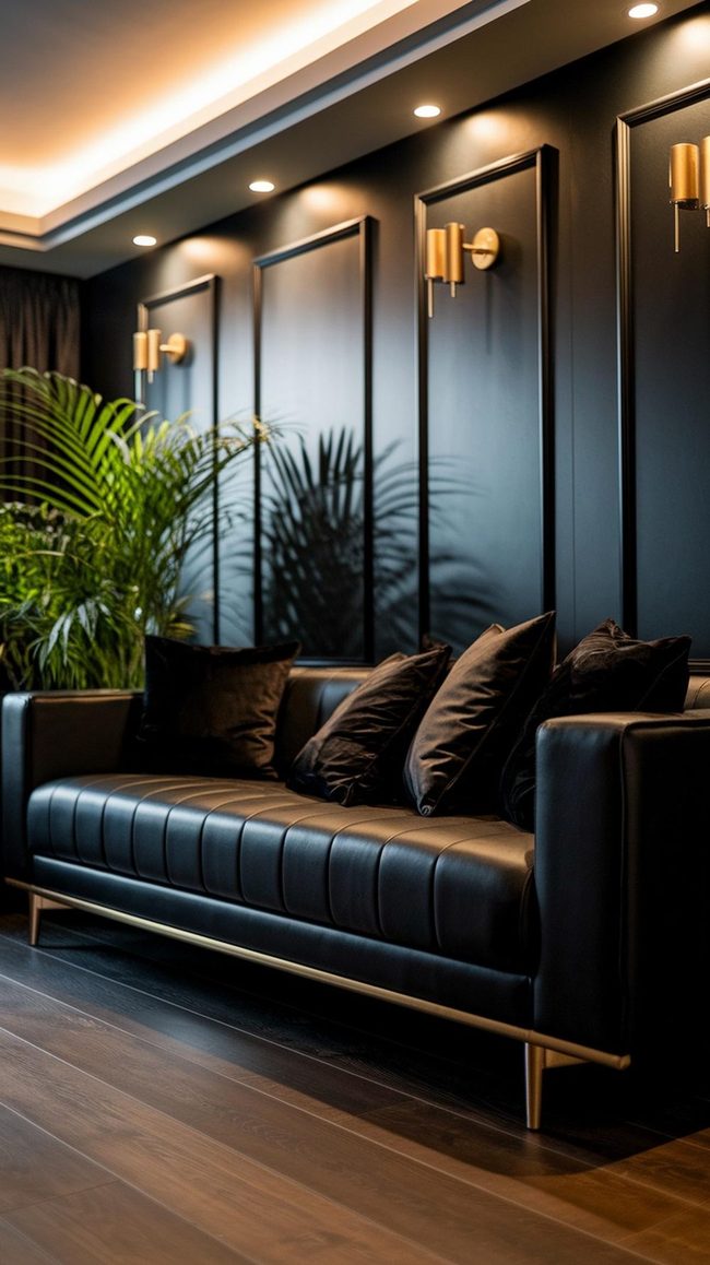 Black Leather, Gold Accents, Modern Sophistication
