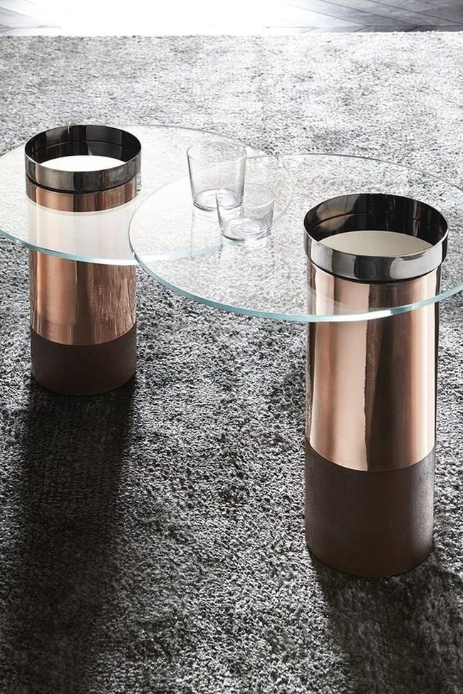 Polished Copper Cylinders Glass Top