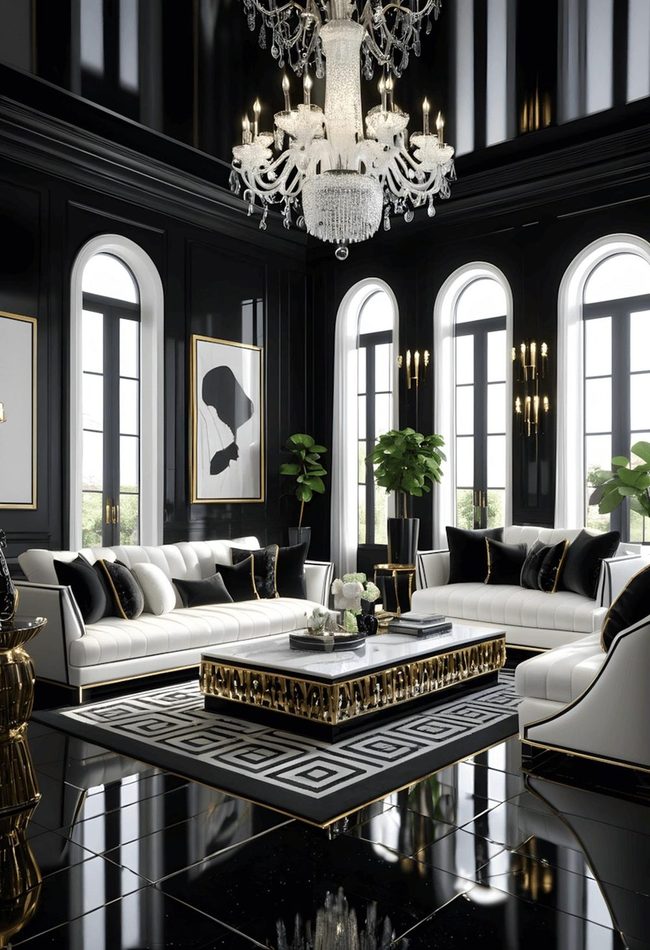 Glossy Black Floors, Monochrome Luxury
