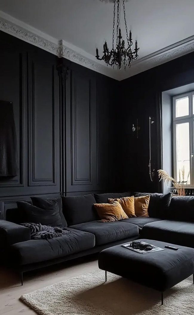 Black Sofa Mixed Materials Layer