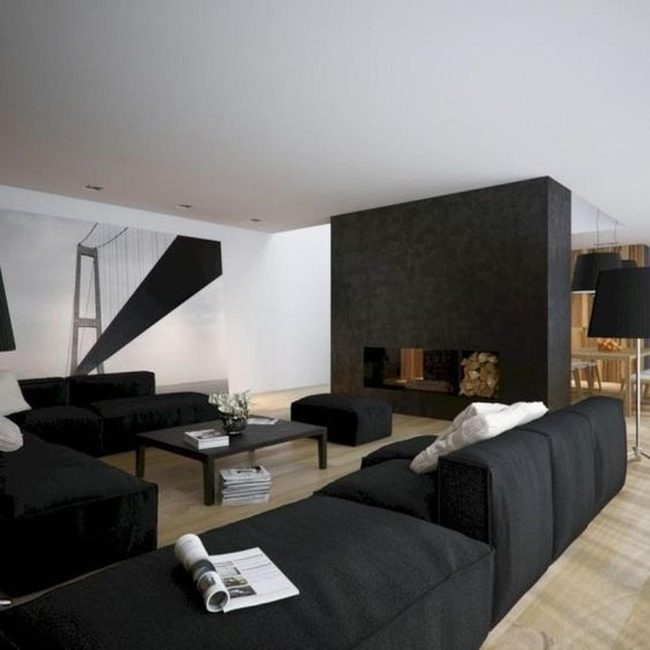 Black Sofas With Light Wood Warmth