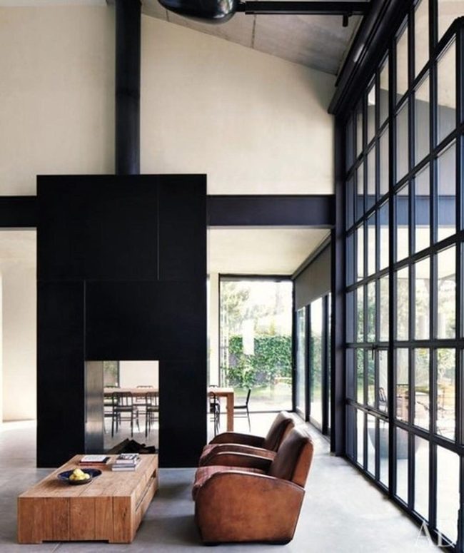 Brown Leather Seats Black Fireplace Light