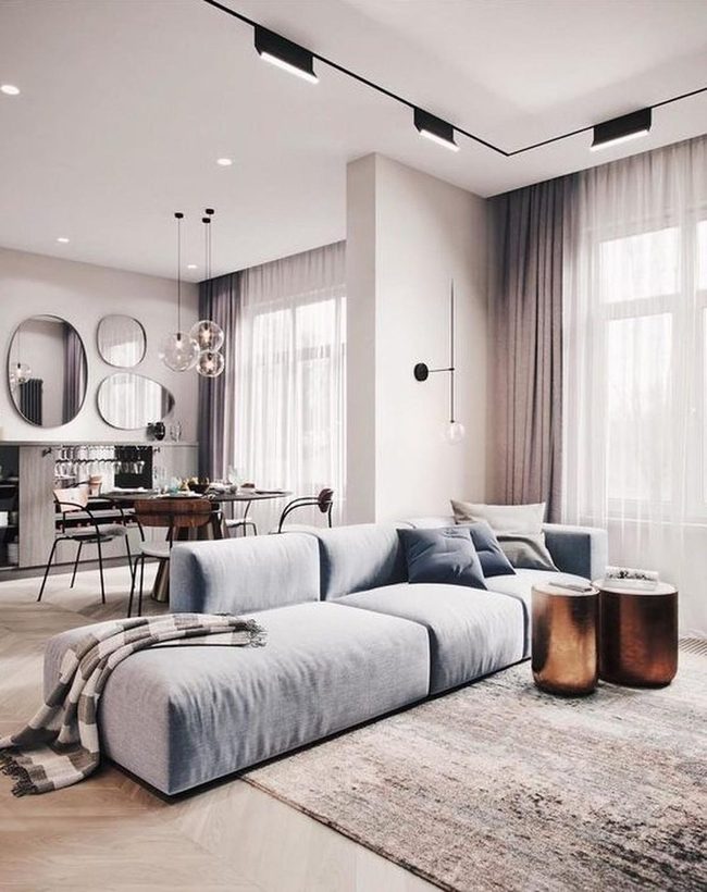 Gray Sofa, Bronze Accents, Light