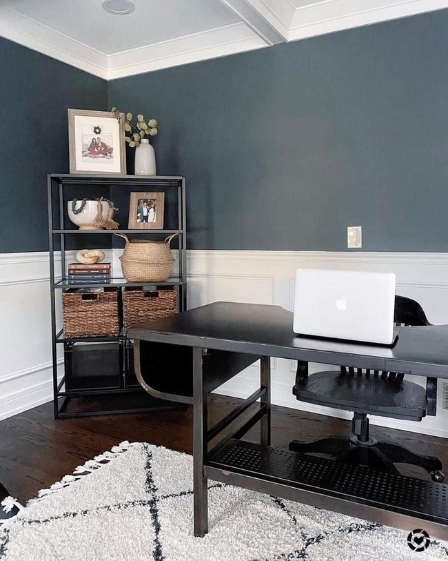 Dark Gray Walls, Black Desk Workspace