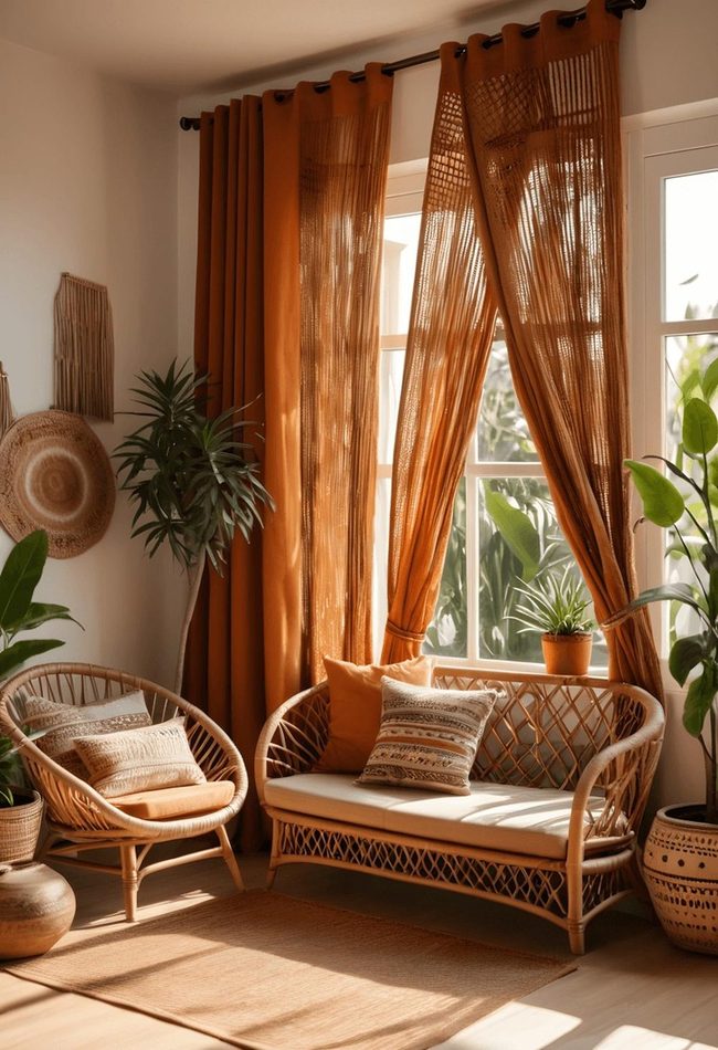 Burnt Orange Macramé Curtains