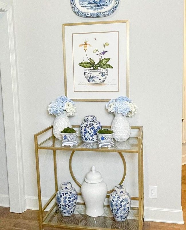 Gold Cart With Blue Floral Display