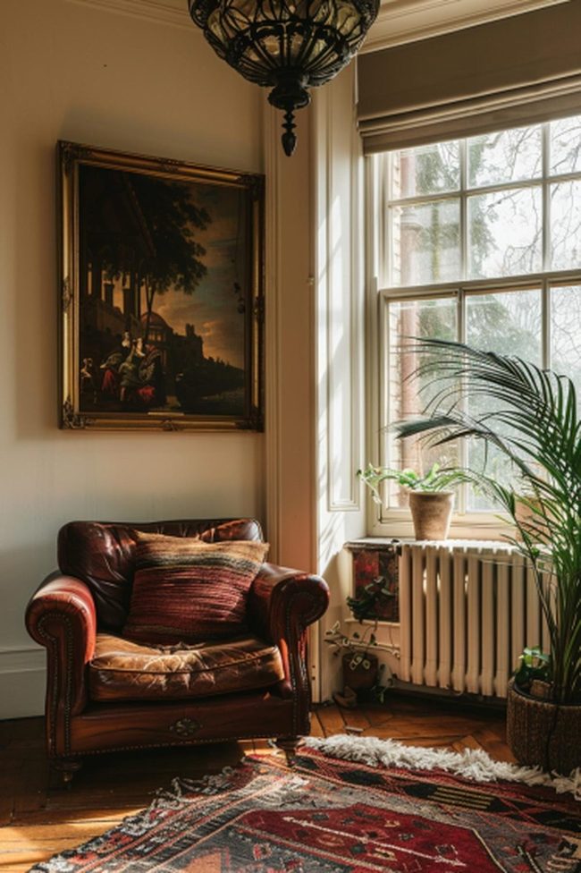 Leather Armchair With Patterned Cushions