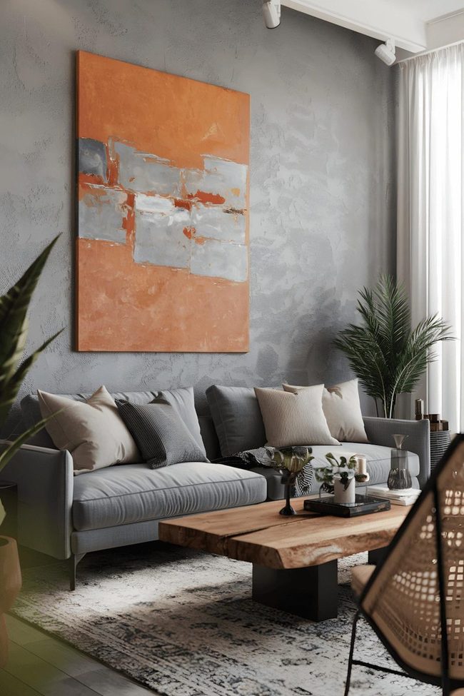 Orange Textured Wall Art With Grey Tones