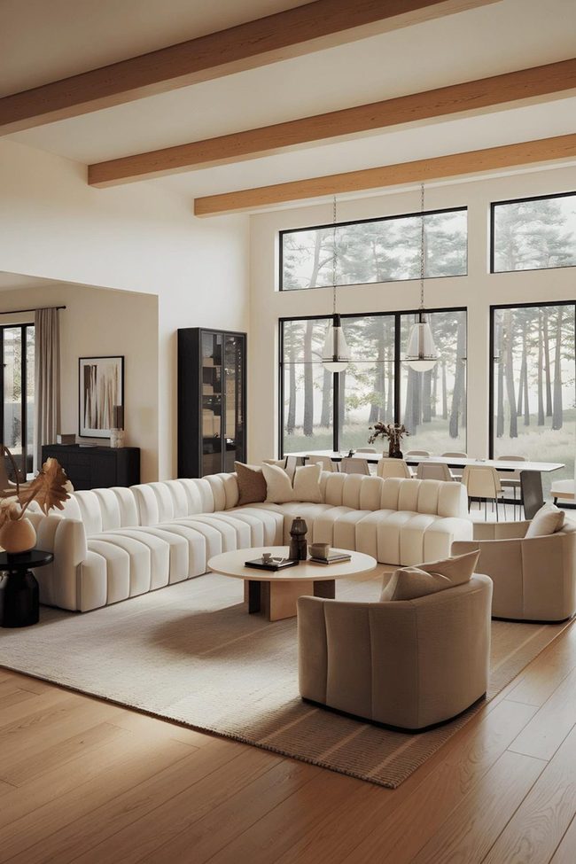 White Sectional With Black Pendant Accents