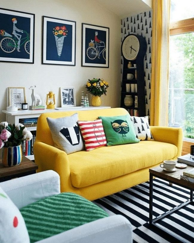 Sunny Yellow Sofa With Animal Prints