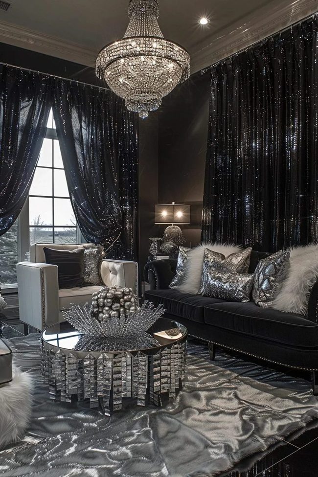 Chandelier Glamour Meets Black Silk