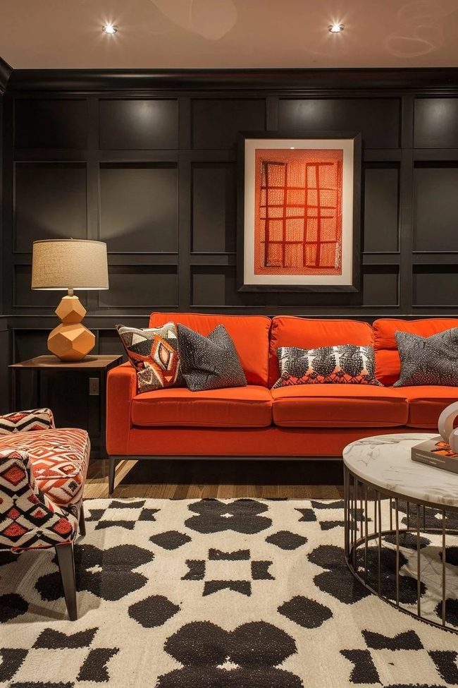 Orange Upholstery Statement Wall