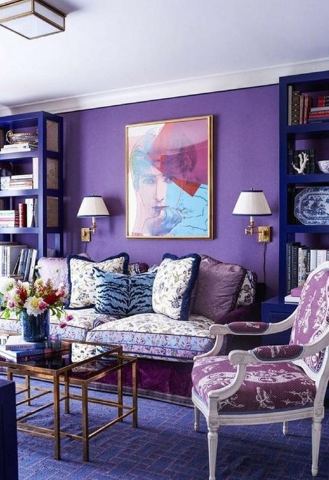 Purple Walls With Patterned Comfort