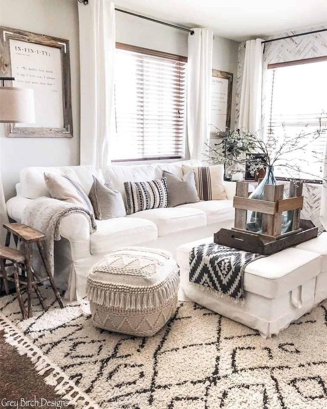White Poufs Brighten Neutral Living
