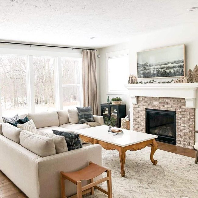 Brick Fireplace Anchors Minimalist Warmth