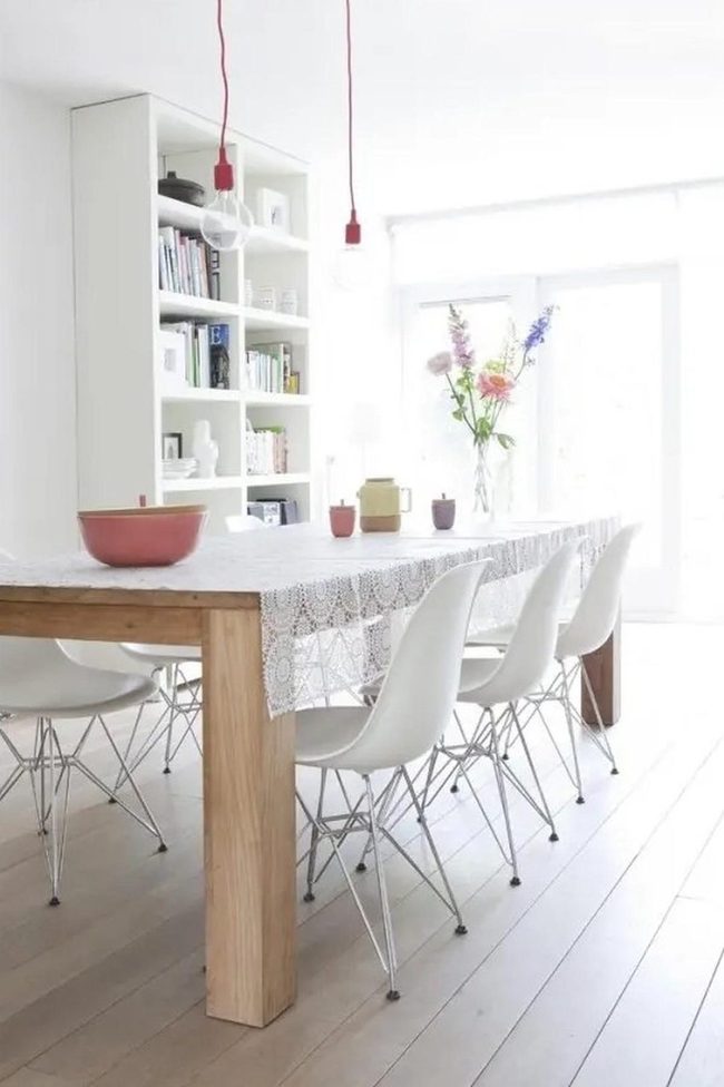 Pendant Lights Above Wooden Table
