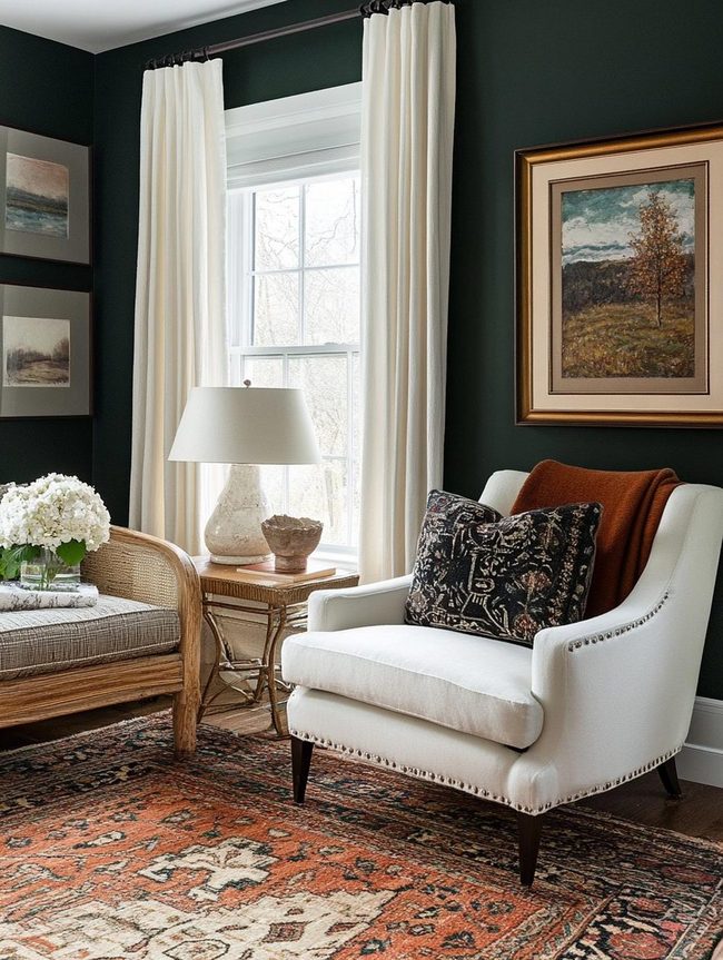 Dark Green Walls Mixed Eras