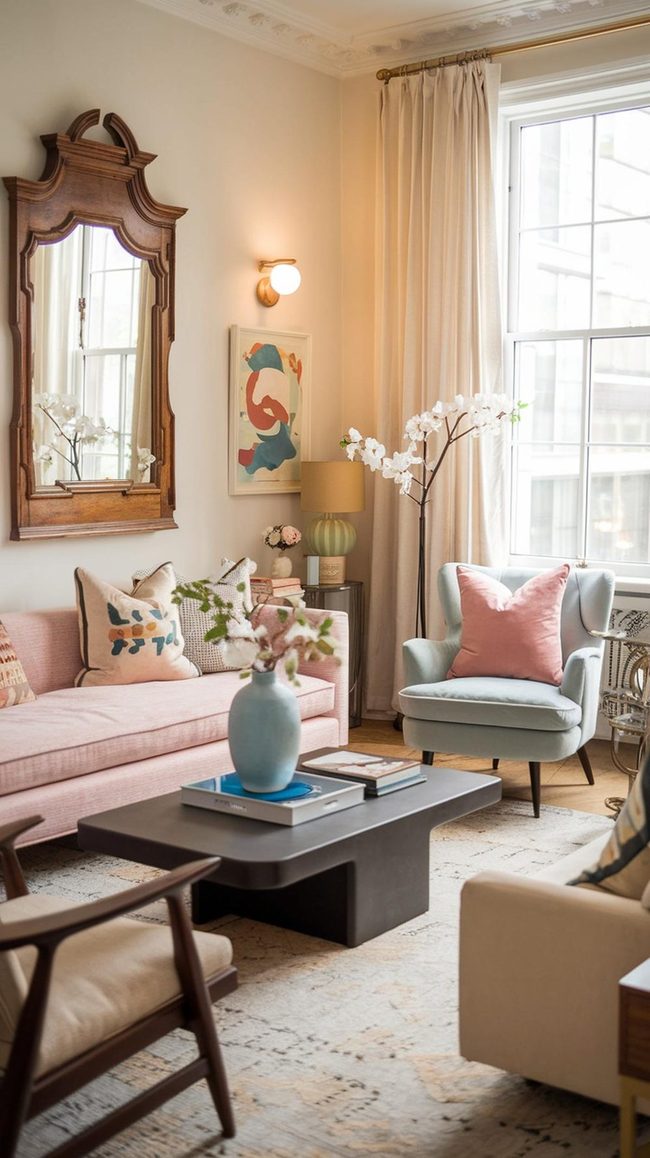 Heritage Mirror Above Modern Coffee Table