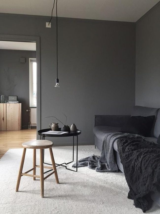 Dark Gray Minimalism With Wood Warmth