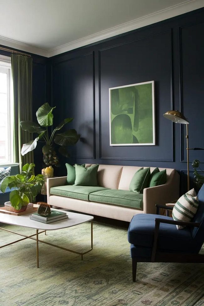 Navy And Olive Living Room Elegance