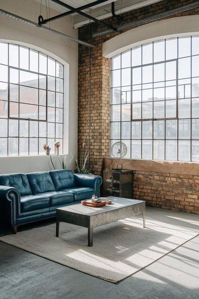 Blue Leather Meets Raw Brick