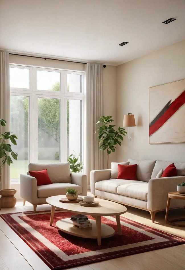 Red Rug Against Neutral Walls