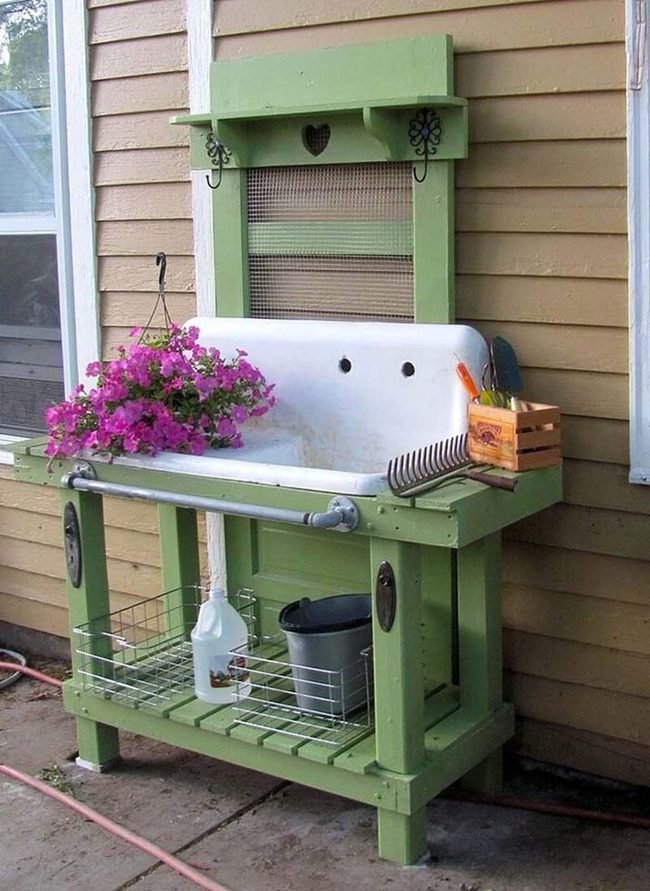 Reclaimed Door Potting Bench Station