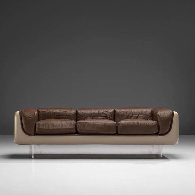 Brown Leather Sculptural Sofa Statement