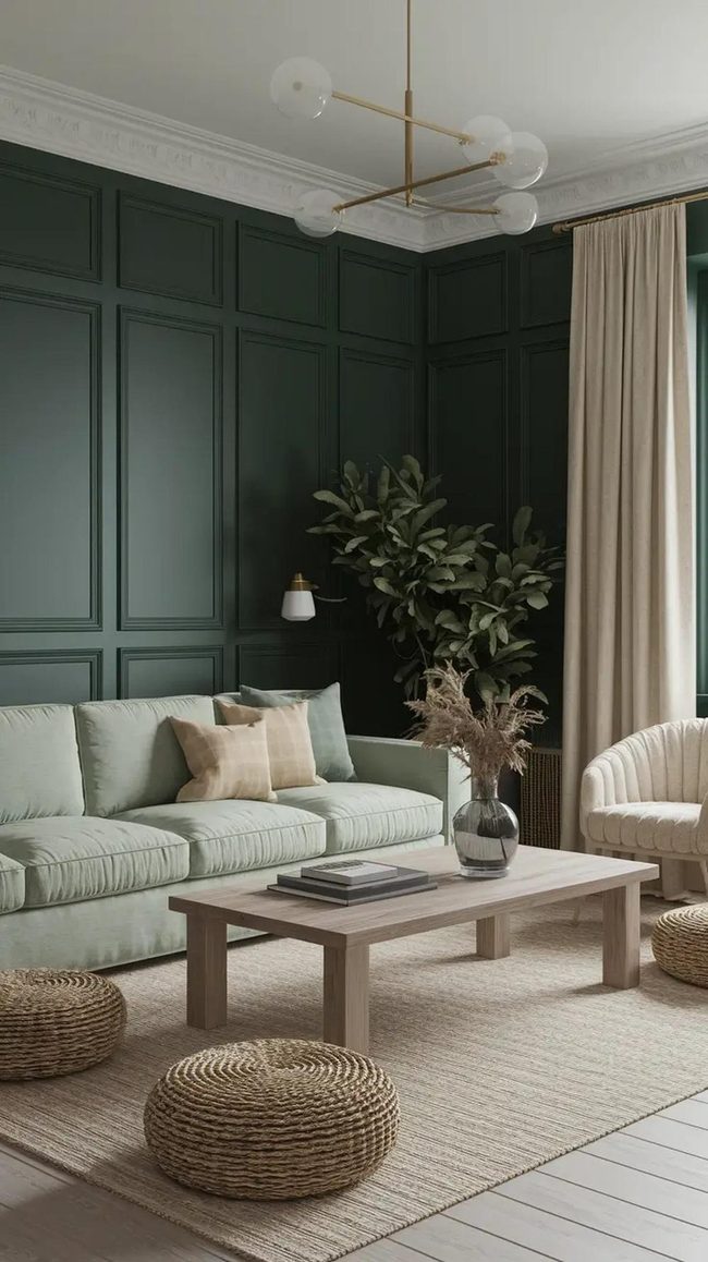 Dark Green Walls With Neutral Layers