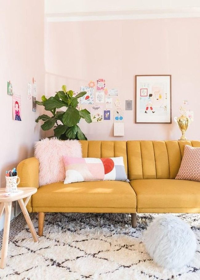 Pink Walls, Mustard Couch, Living Joy