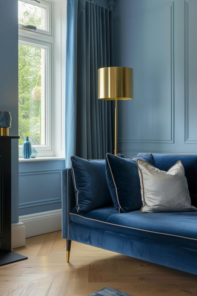 Deep Blue Walls With Gold Accents