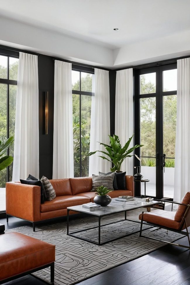 Burnt Orange Leather Statement Sofa