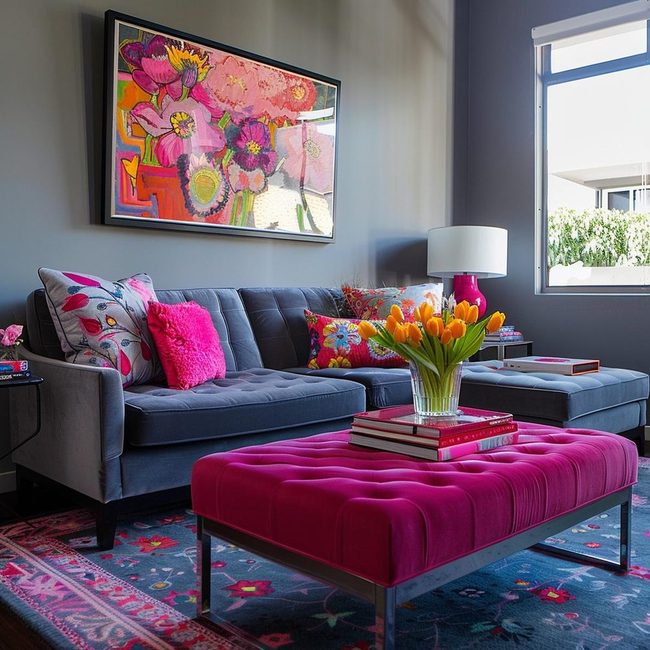 Deep Pink Walls With Charcoal Accents