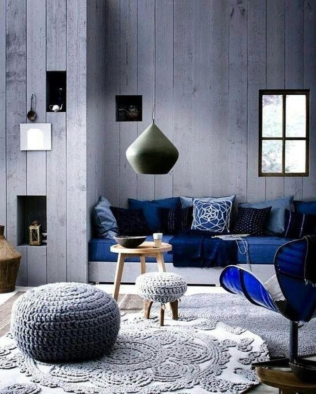Green Pendant Light Blue Sofa Space