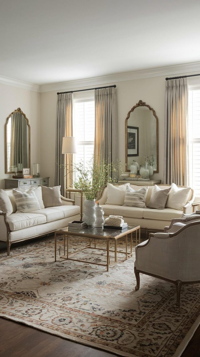 Mirrors And Gold Accents Transform Living Rooms