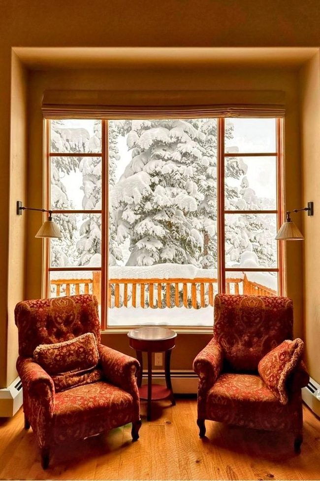 Snowy Mountain Cabin With Diffused Golden Light