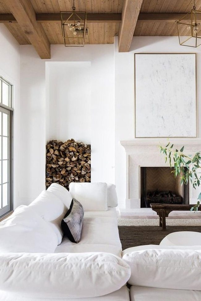 Exposed Wood Beams Meet Gold Lighting