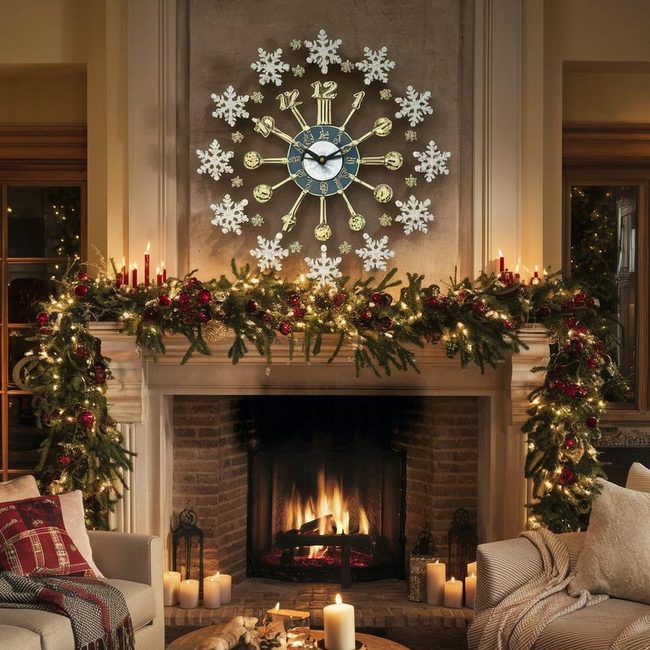 Santa Snowflake Wall Clock