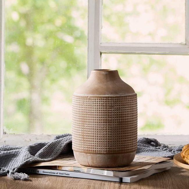 Textured Ceramic Vase With Fresh Flowers
