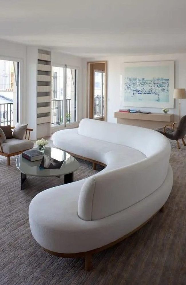 Curved White Sofa Modern Living