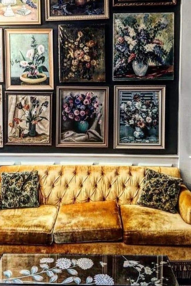 Gold Velvet Sofa Meets Floral Art Gallery